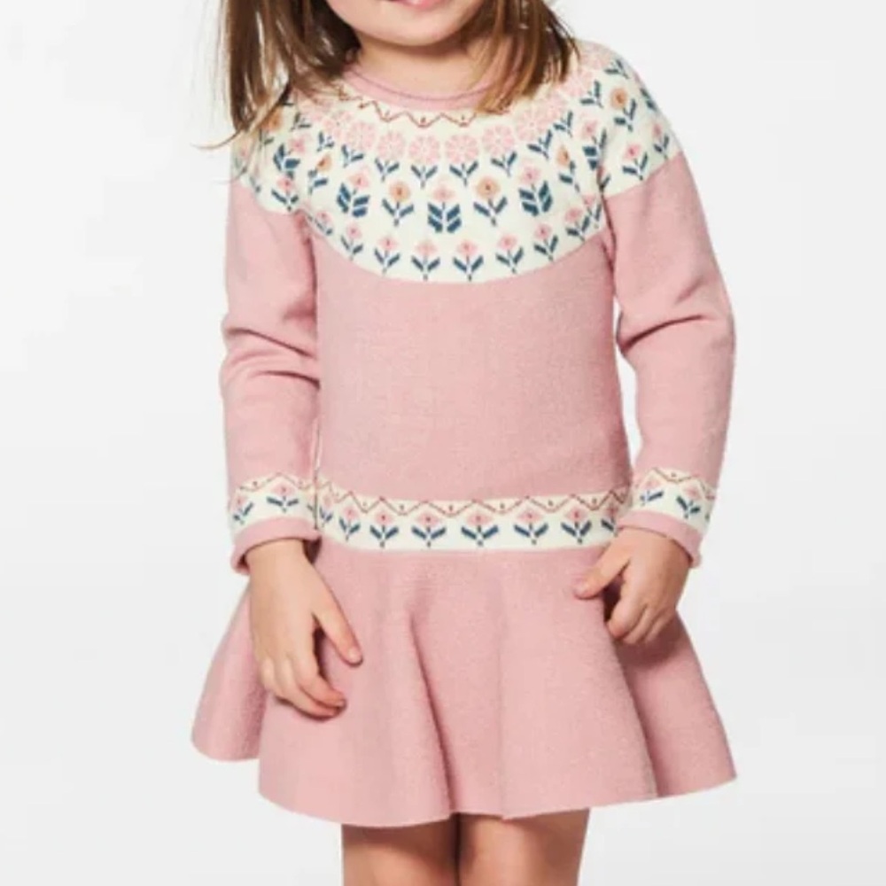 3T Pink Floral detail Knit Dress & Matching Tights